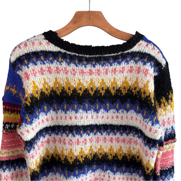FREE PEOPLE Women’s Best Day Ever Sweater Size L Patchwork Alpaca - Picture 10 of 16